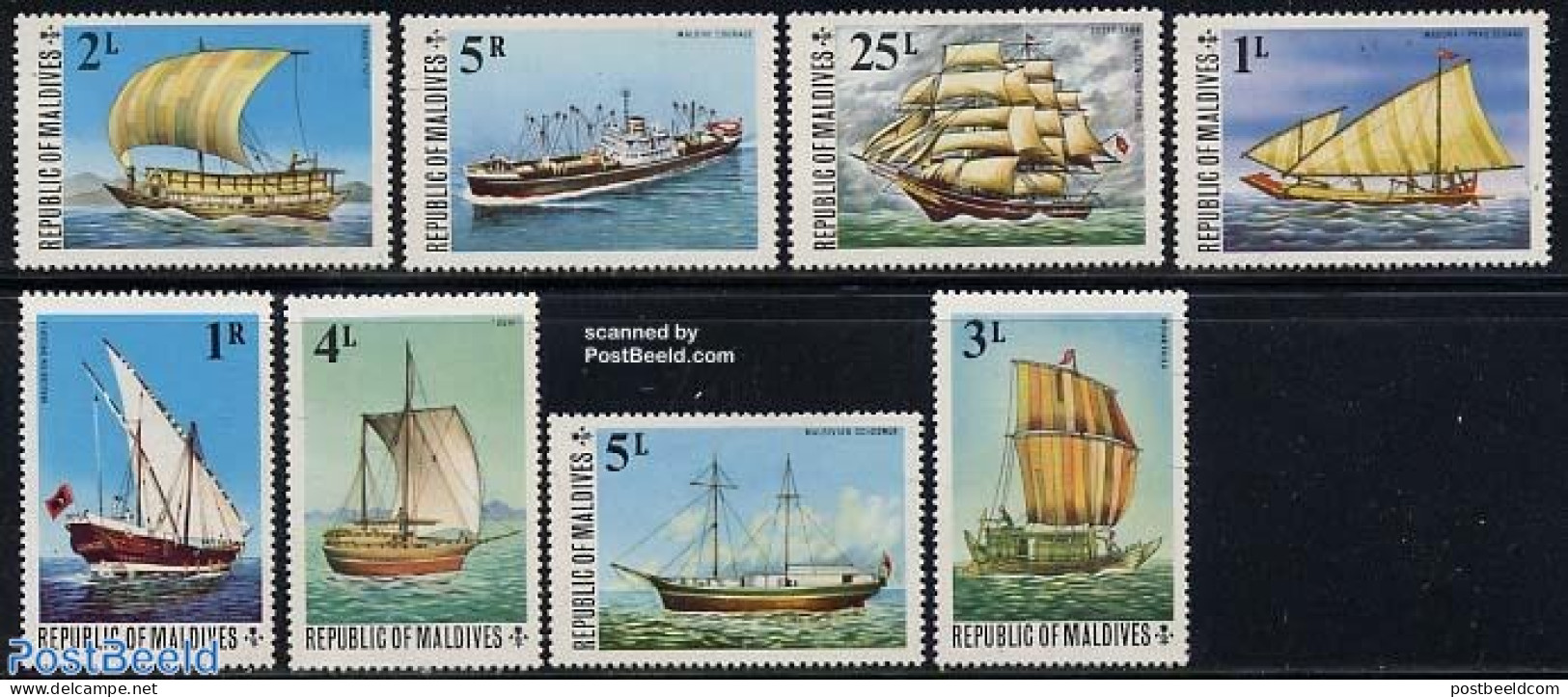 Maldives 1975 Ships 8v, Mint NH, Transport - Ships And Boats - Bateaux