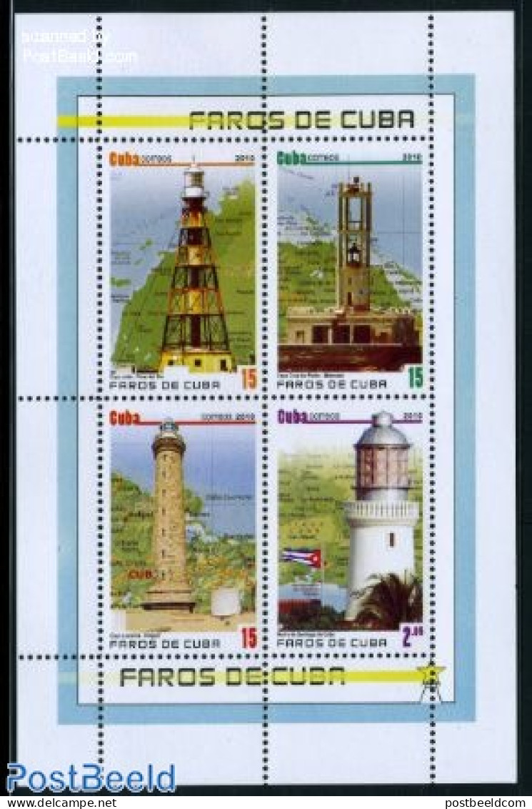 Cuba 2010 Lighthouses 4v M/s, Mint NH, Various - Lighthouses & Safety At Sea - Maps - Unused Stamps