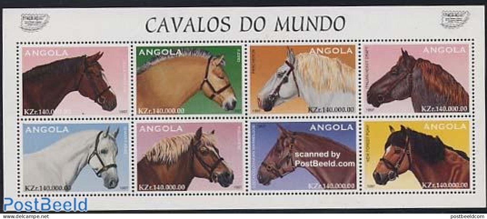 Angola 1997 Horses 8v M/s (each 140000K), Mint NH, Nature - Horses - Angola