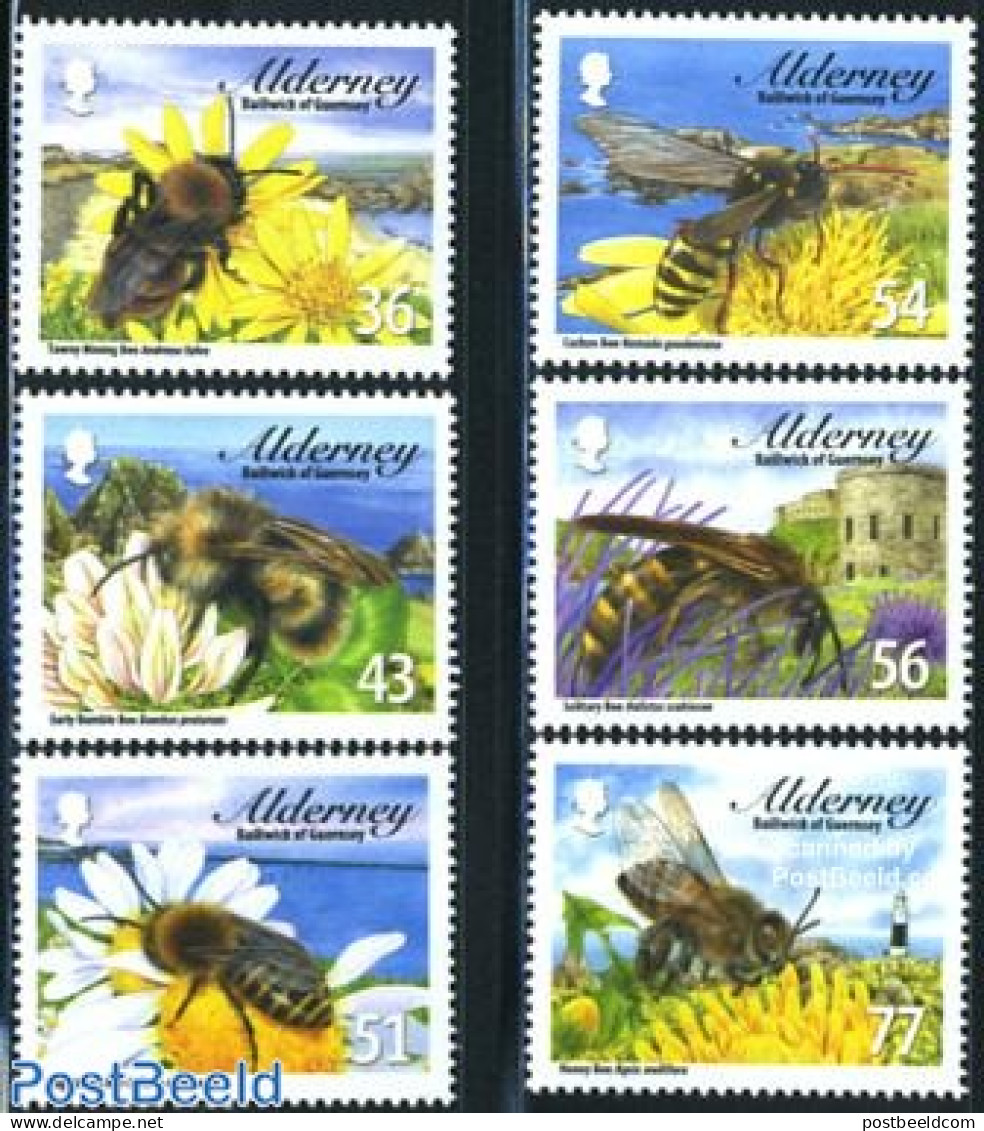 Alderney 2009 Honey Bees 6v, Mint NH, Nature - Various - Animals (others & Mixed) - Bees - Flowers & Plants - Insects .. - Lighthouses