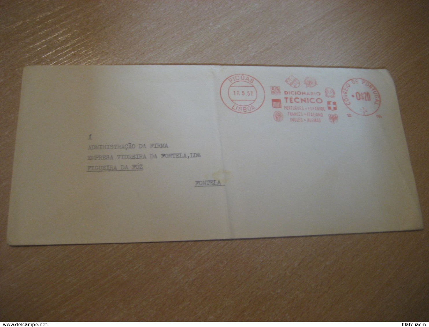 LISBOA 1957 To Figueira Da Foz Fontela Dicionario Tecnico Meter Mail Cancel Cover PORTUGAL - Cartas & Documentos