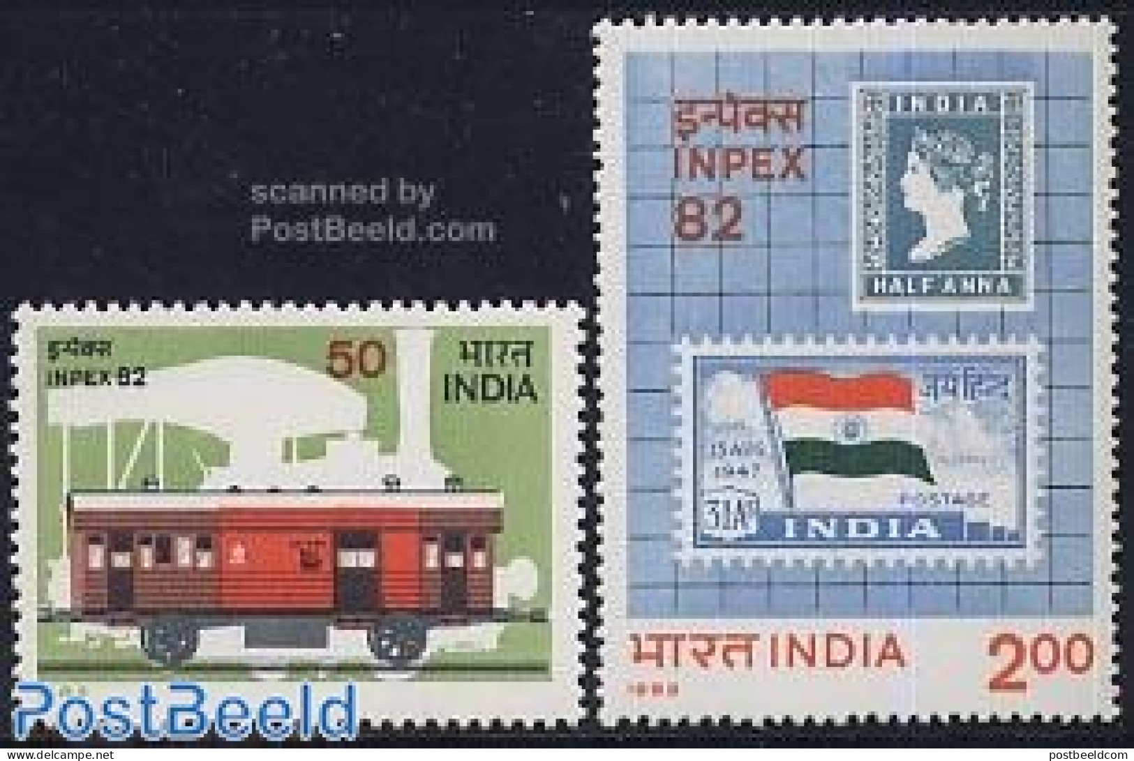 India 1982 Inpex 2v, Mint NH, Transport - Stamps On Stamps - Railways - Ongebruikt