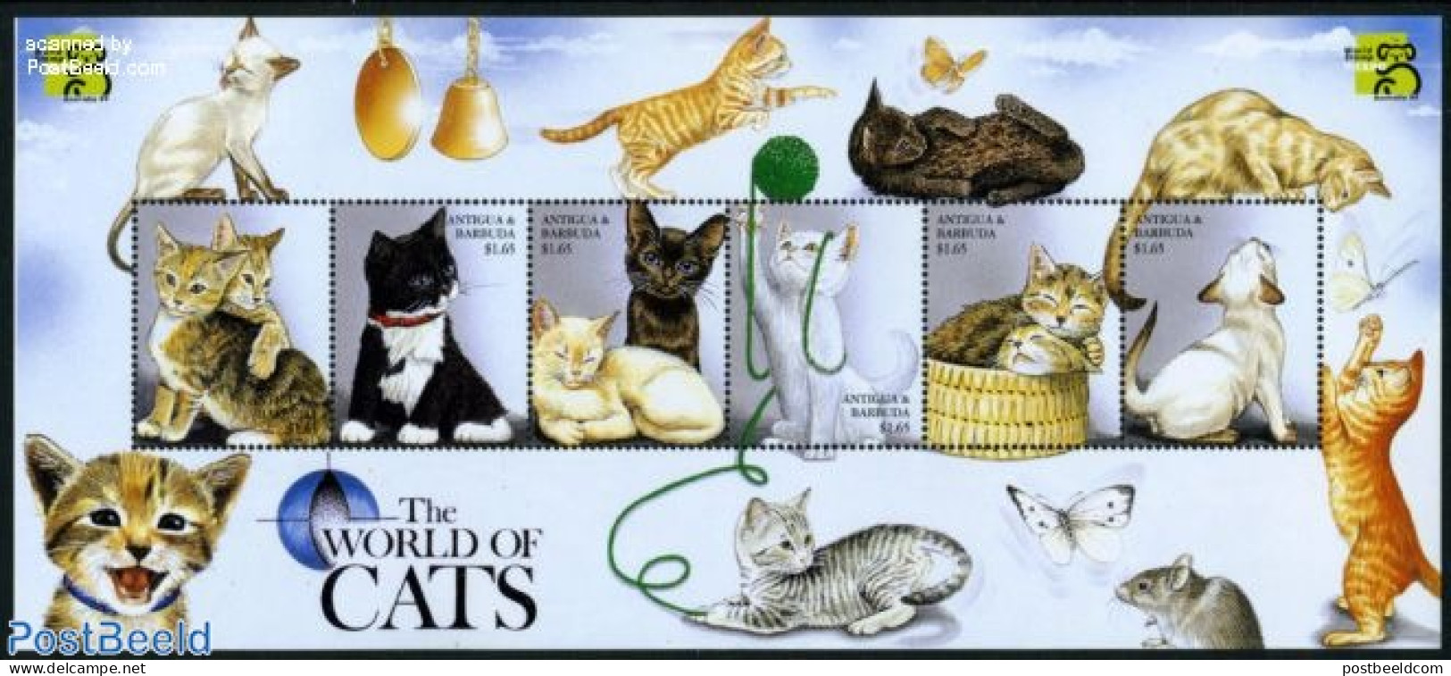 Antigua & Barbuda 1999 Australia, Cats 6v M/s, Mint NH, Nature - Cats - Antigua Y Barbuda (1981-...)