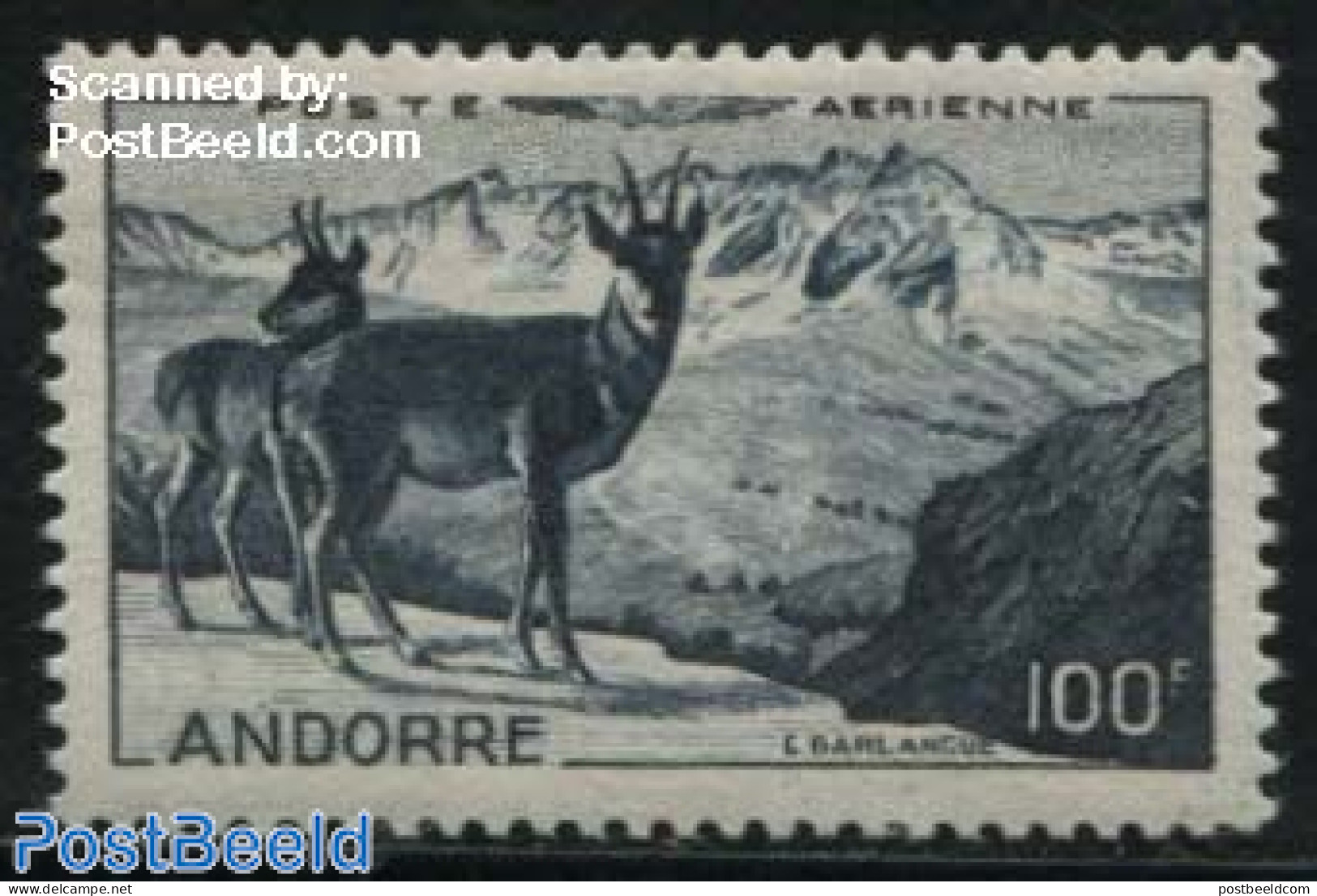 Andorra, French Post 1950 Airmail 1v, Mint NH, Nature - Animals (others & Mixed) - Deer - Wild Mammals - Nuevos