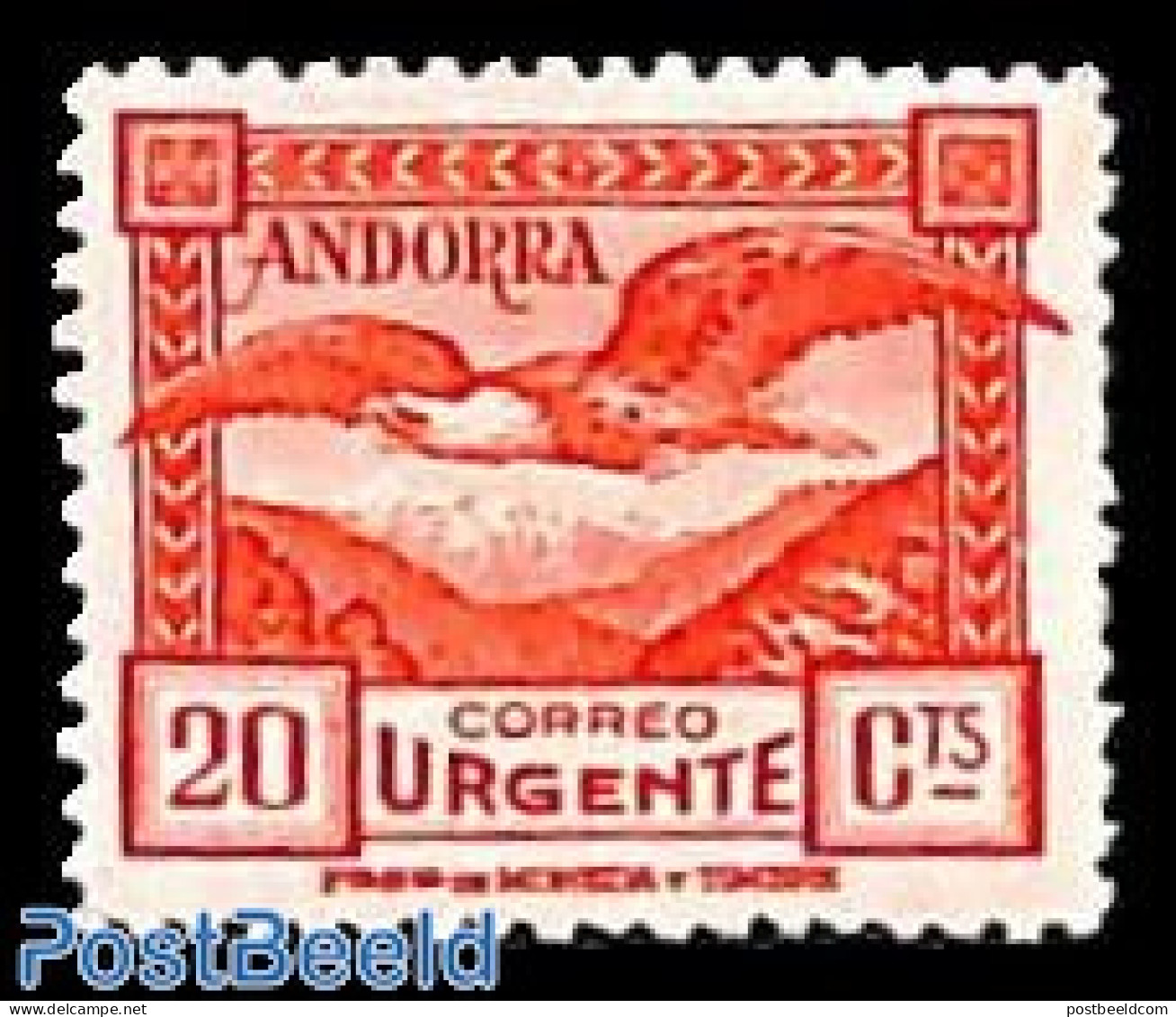 Andorra, Spanish Post 1937 Express Mail, Lammergeyer Without Control Numb. 1v, Unused (hinged), Nature - Birds - Birds.. - Unused Stamps