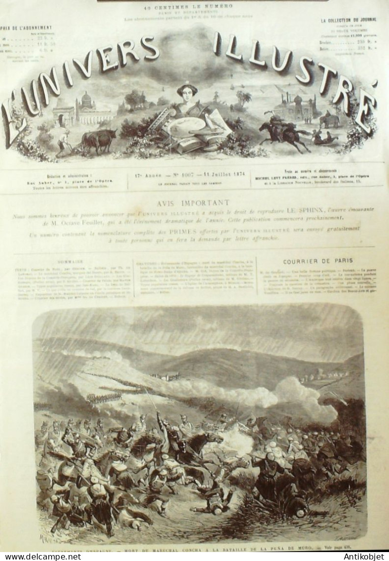 L'Univers Illustré 1874 N°1007 Belfort (90) Peña De Muro Concha Atocha Gérome Gladiateurs Russie Moscou Bartholdi - 1850 - 1899