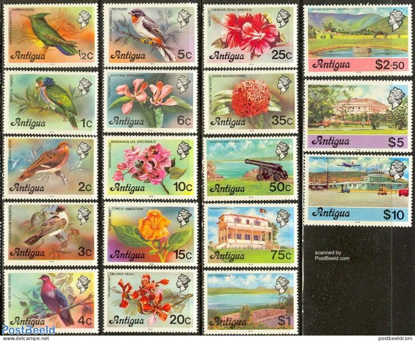 Antigua & Barbuda 1976 Definitives 18v (without Year), Mint NH, Nature - Transport - Birds - Flowers & Plants - Water,.. - Airplanes