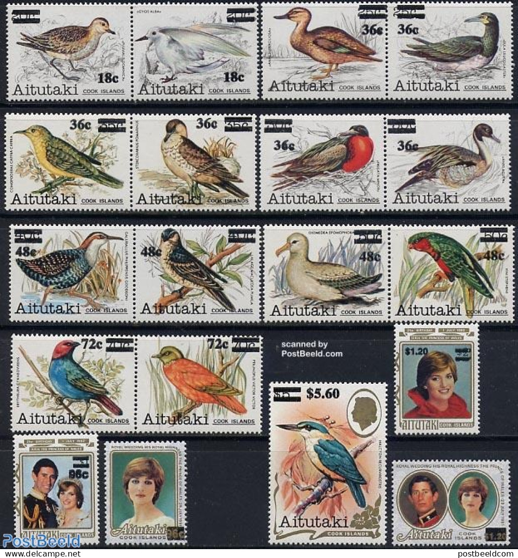 Aitutaki 1983 Definitives, Overprints 19v (5v+7x[:]), Mint NH, History - Nature - Charles & Diana - Kings & Queens (Ro.. - Familles Royales