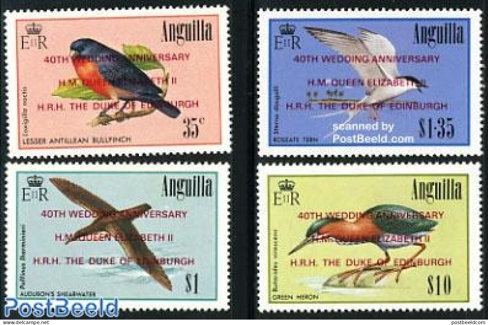 Anguilla 1987 Wedding Anniversary 4v, Mint NH, History - Nature - Kings & Queens (Royalty) - Birds - Case Reali