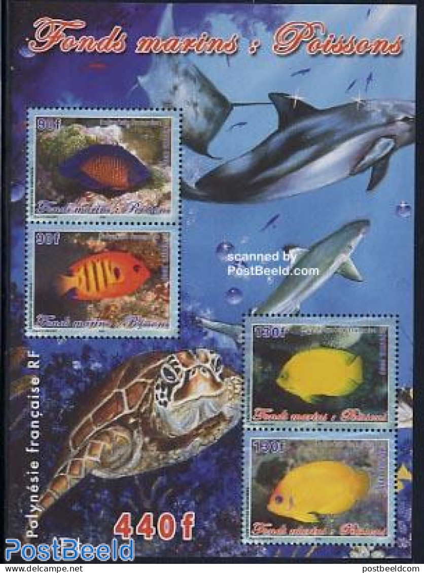 French Polynesia 2005 Fish 4v M/s, Mint NH, Nature - Fish - Turtles - Sharks - Nuovi