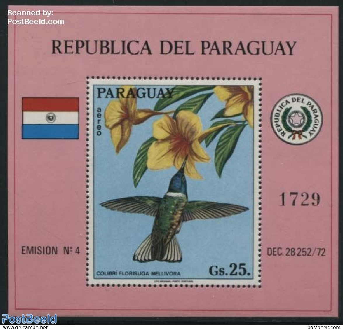 Paraguay 1973 Birds S/s, Mint NH, Nature - Birds - Hummingbirds - Paraguay