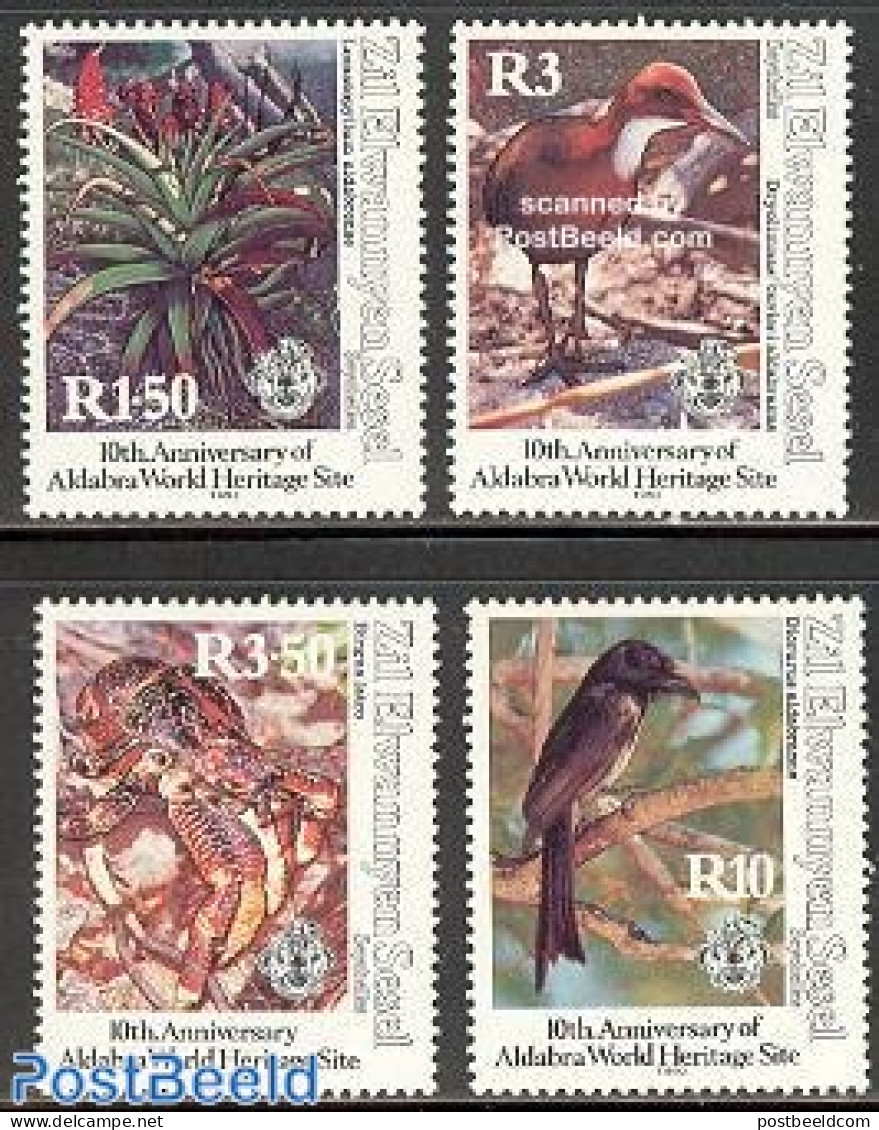 Seychelles, Zil Eloigne Sesel 1992 Aldabra 4v, Mint NH, Nature - Animals (others & Mixed) - Birds - Flowers & Plants -.. - Marine Life