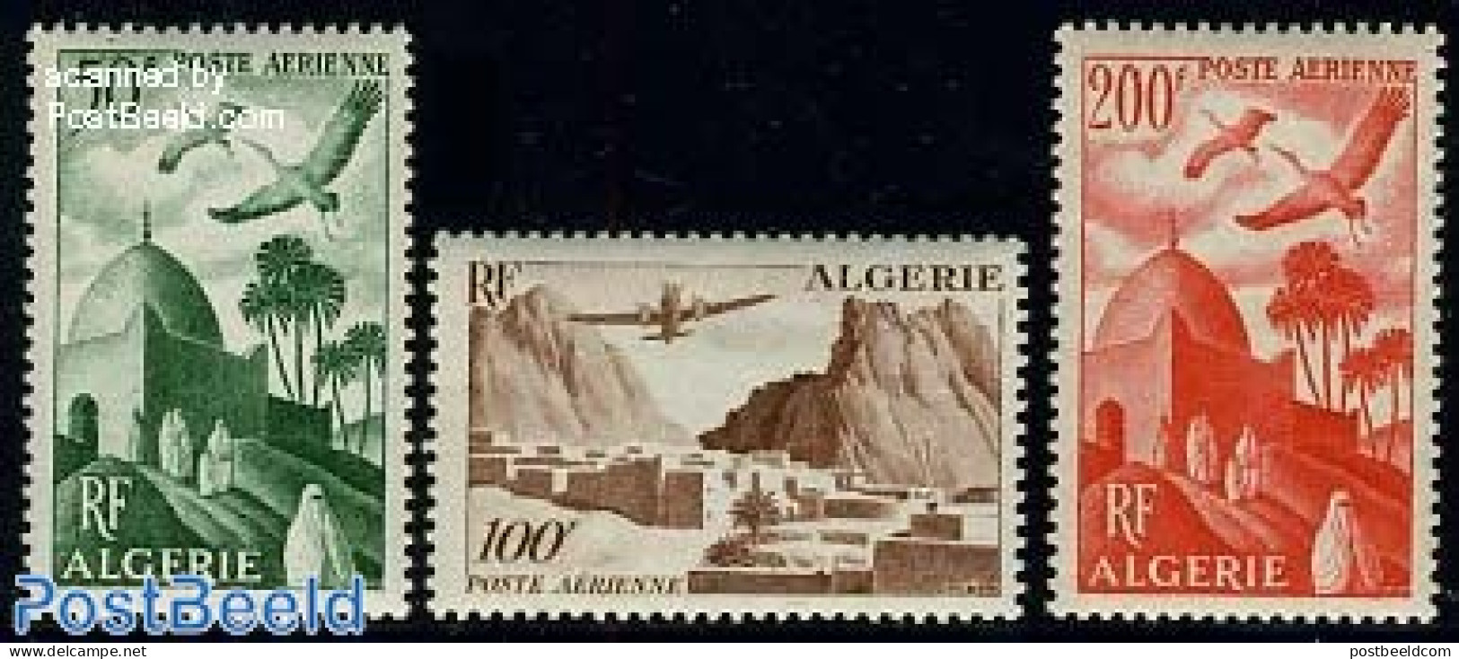 Algeria 1949 Airmail Definitives 3v, Mint NH, Nature - Transport - Birds - Aircraft & Aviation - Ongebruikt