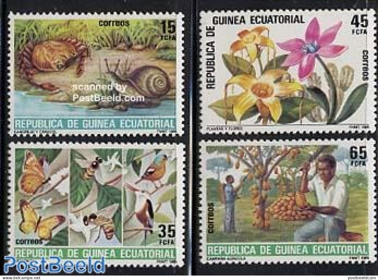 Equatorial Guinea 1985 Nature Conservation 4v, Mint NH, Nature - Birds - Butterflies - Flowers & Plants - Insects - Sh.. - Maritiem Leven