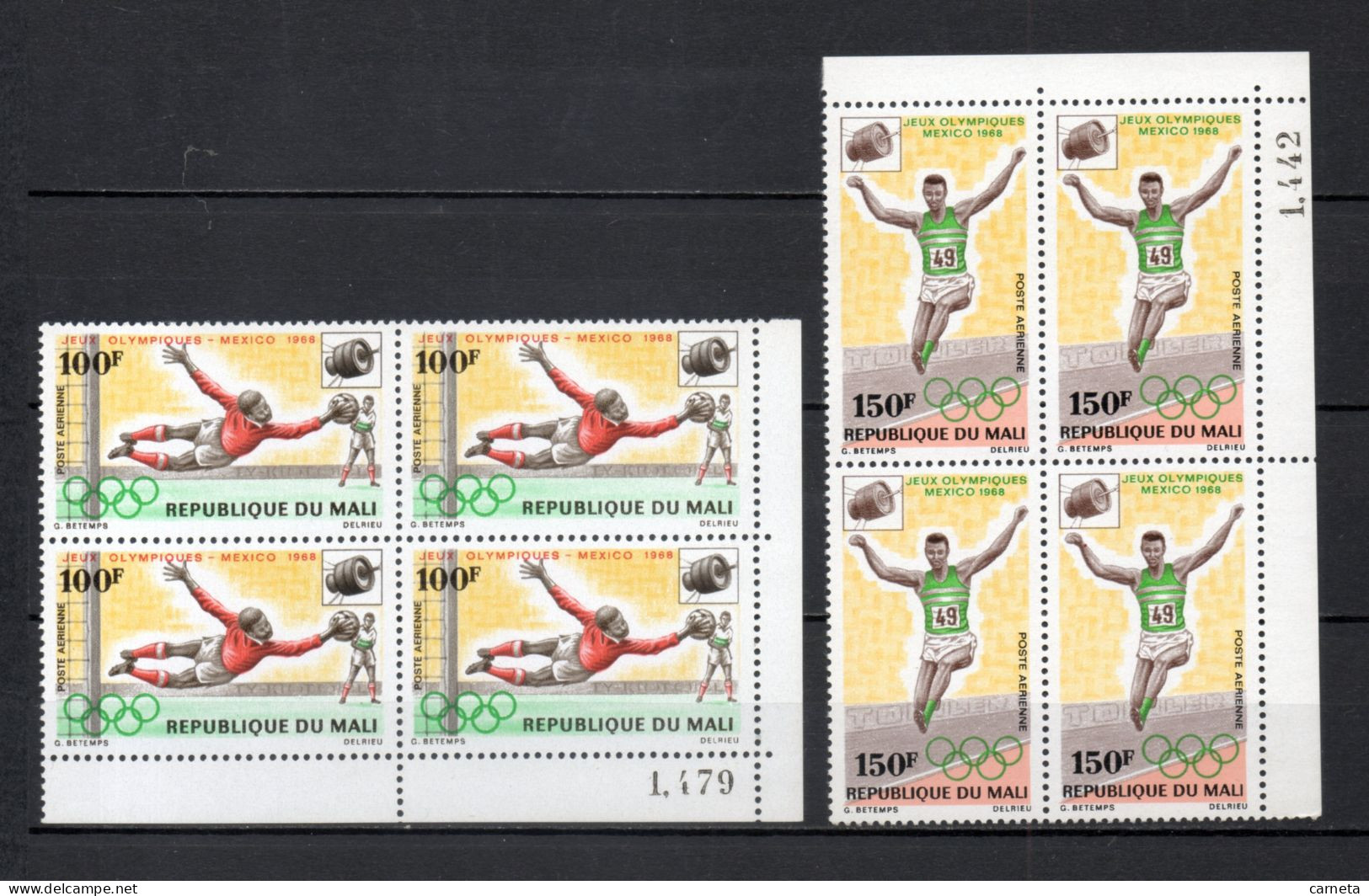 MALI  PA  N° 62 + 63 BLOCS DE QUATRE TIMBRES  NEUFS SANS CHARNIERE  COTE 20.00€    FOOTBALL JEUX OLYMPIQUES MEXICO SPORT - Mali (1959-...)