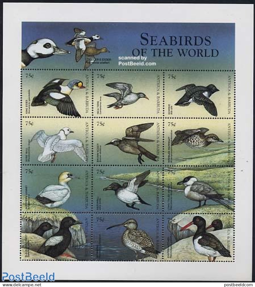 Antigua & Barbuda 1998 Sea Birds 12v M/s, Mint NH, Nature - Birds - Geese - Antigua Und Barbuda (1981-...)