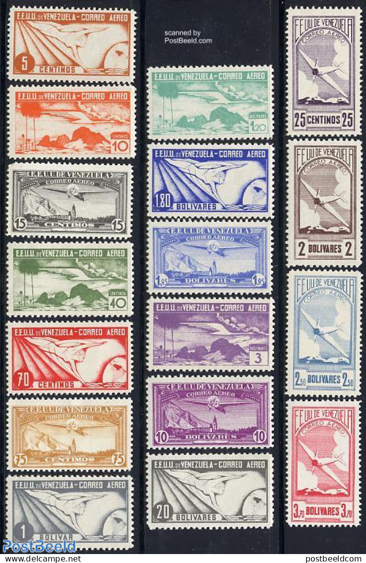 Venezuela 1937 Airmail Definitives 17v, Mint NH, Transport - Aircraft & Aviation - Avions