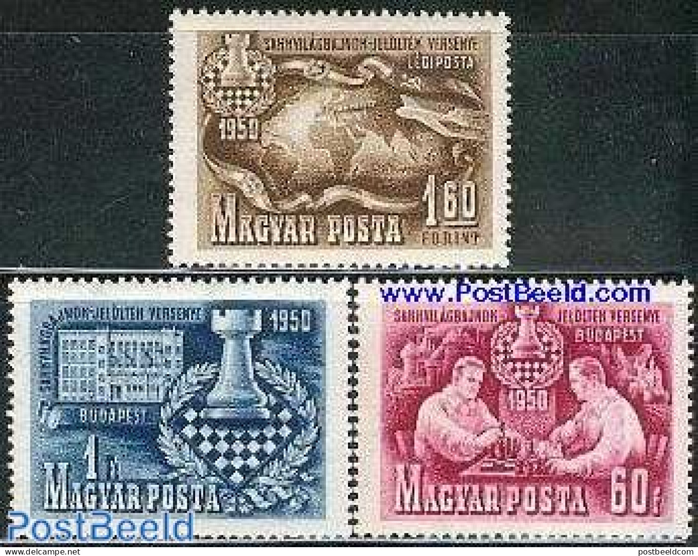 Hungary 1950 Chess Candidates Tournament 3v, Mint NH, Sport - Various - Chess - Maps - Ongebruikt