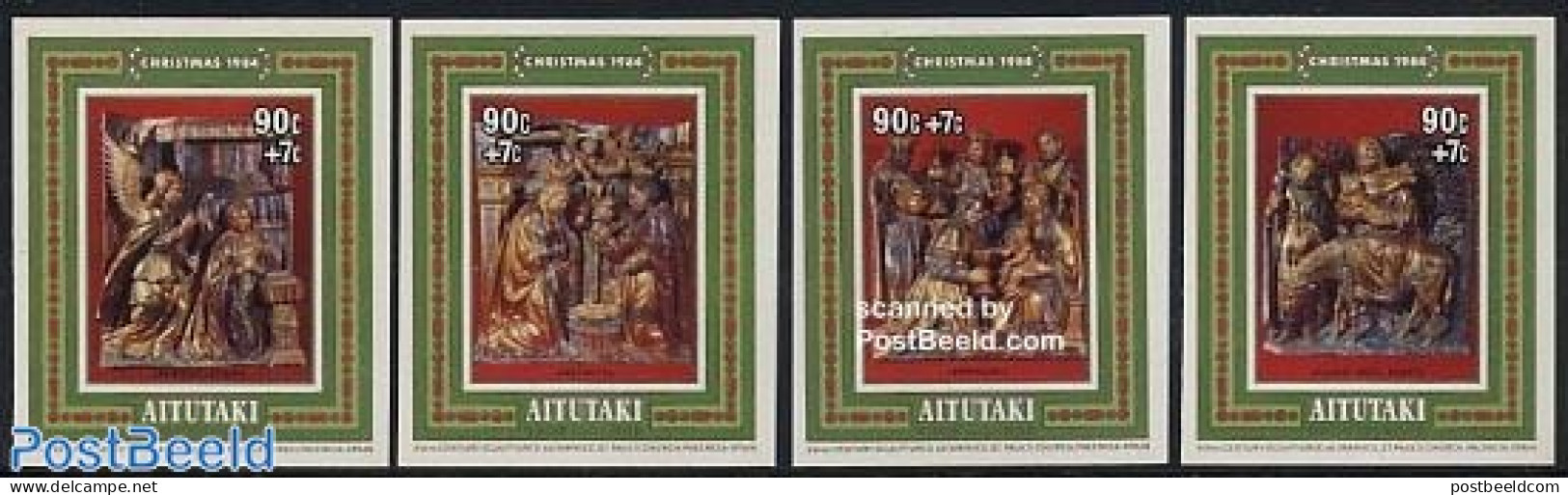 Aitutaki 1984 Christmas 4 S/s, Mint NH, Religion - Christmas - Paintings - Noël