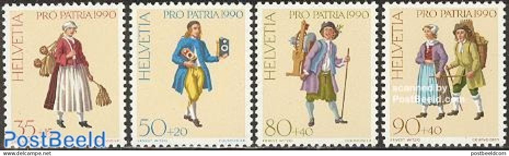 Switzerland 1990 Pro Patria, Costumes 4v, Mint NH, Various - Costumes - Unused Stamps