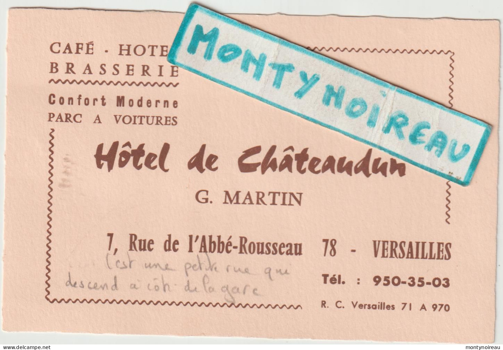 VP : Carte De Visite :  VERSAILLES :  Hôtel  De  Chateaudun - Visitekaartjes