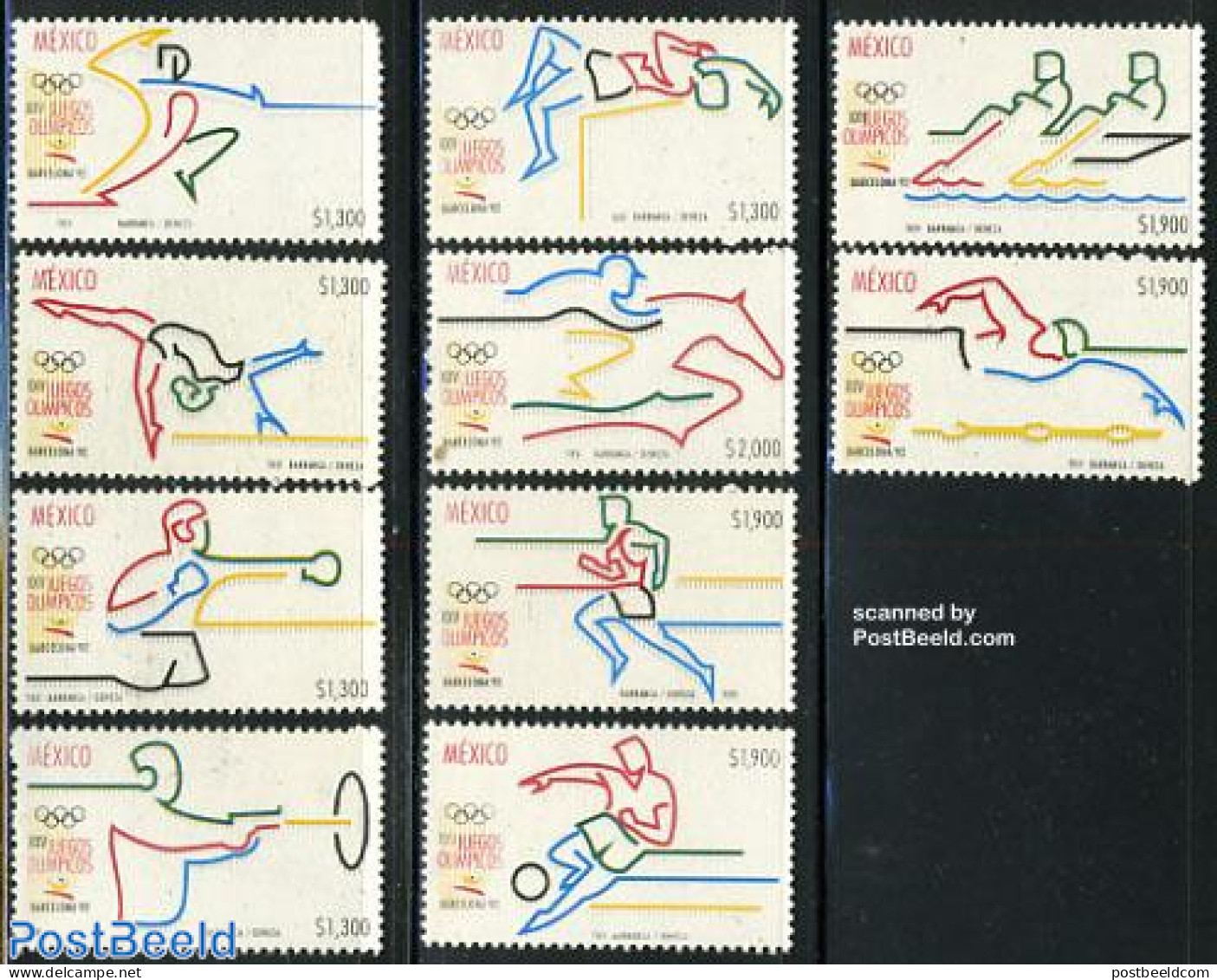 Mexico 1992 Olympic Games 10v, Mint NH, Nature - Sport - Horses - Athletics - Boxing - Fencing - Football - Kayaks & R.. - Athlétisme