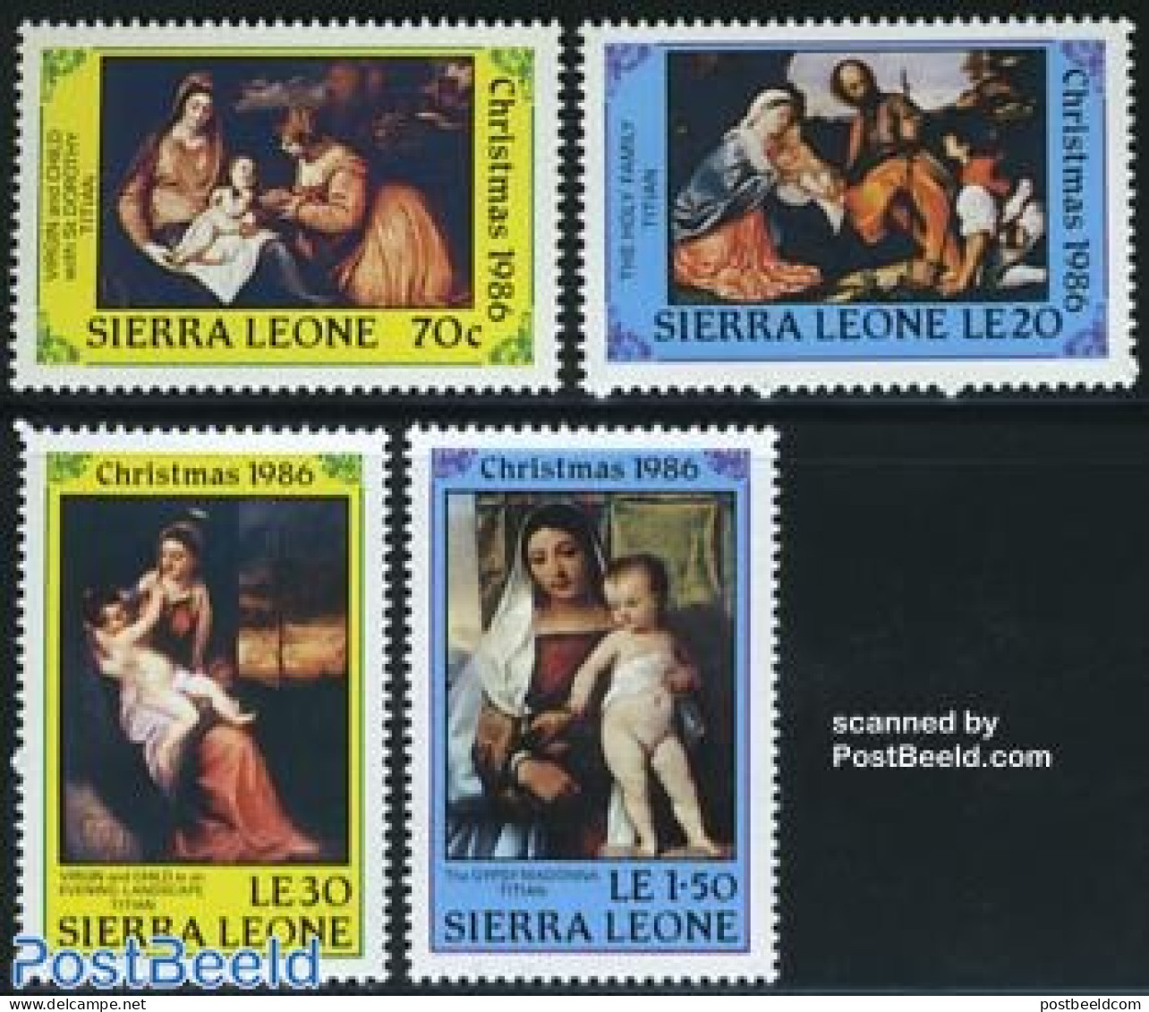 Sierra Leone 1986 Christmas 4v, Titian Paintings, Mint NH, Religion - Christmas - Art - Paintings - Christmas