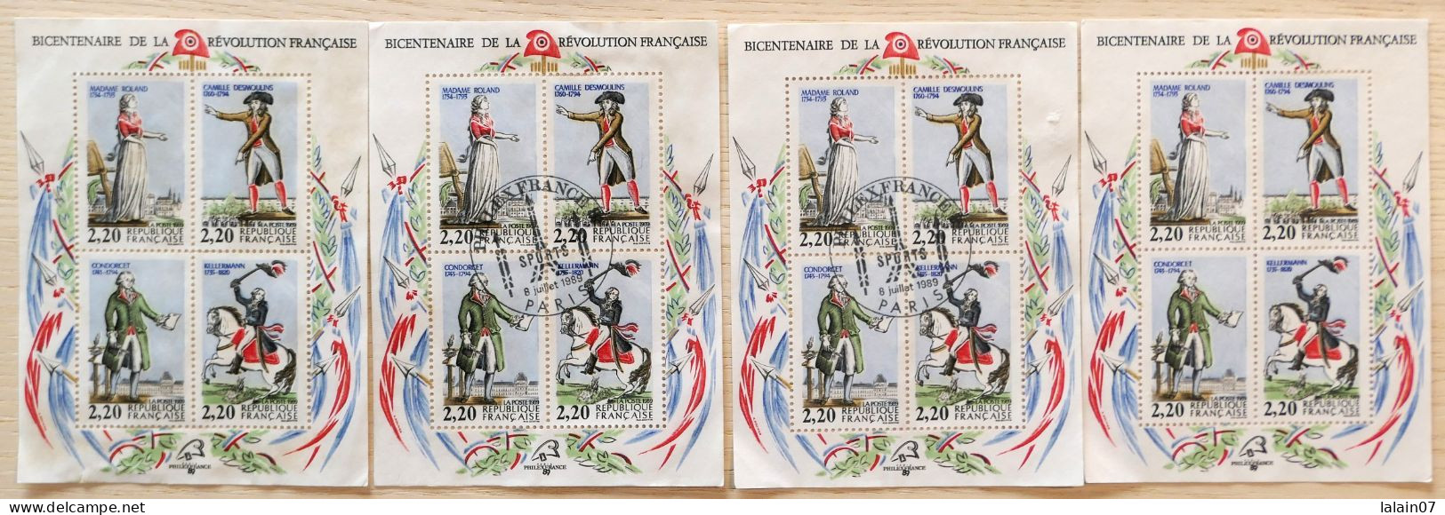 4 Blocs Feuillets émis Pour Le Bicentenaire De La Révolution Française, 2 Neufs Et 2 Oblitérés Le 8 Juillet 1989 à Paris - 1980-1989