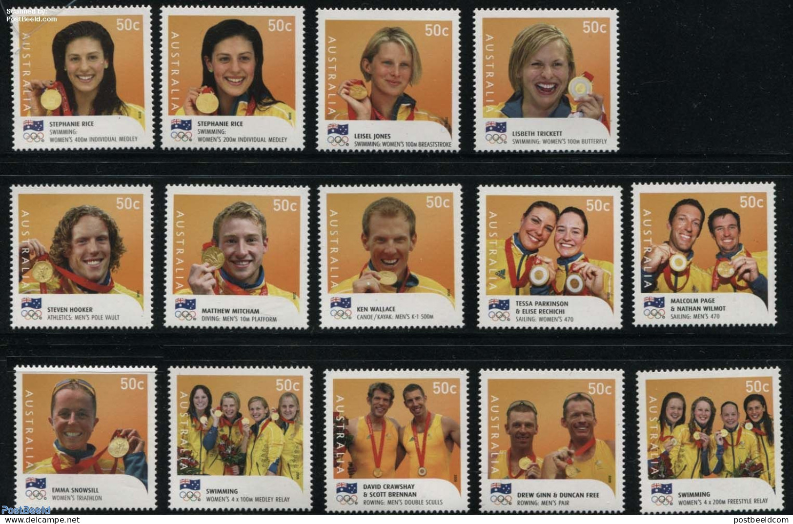 Australia 2008 Olympic Golden Medal Winners 14v, Mint NH, Sport - Athletics - Kayaks & Rowing - Olympic Games - Sailin.. - Unused Stamps