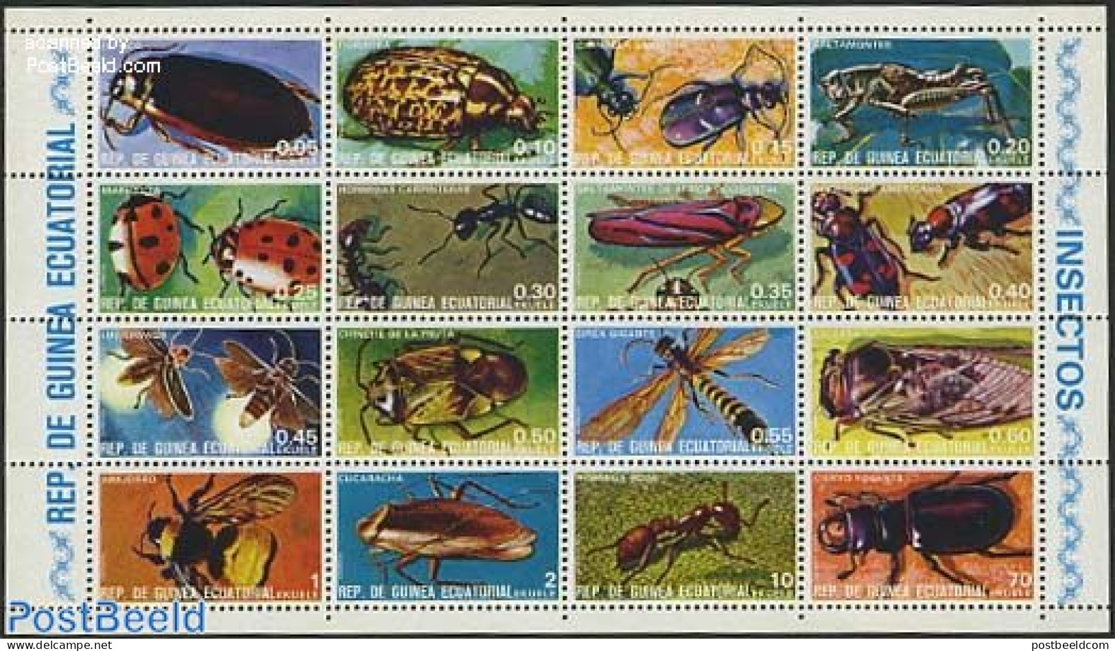 Equatorial Guinea 1978 Insects 16v M/s, Mint NH, Nature - Insects - Equatorial Guinea