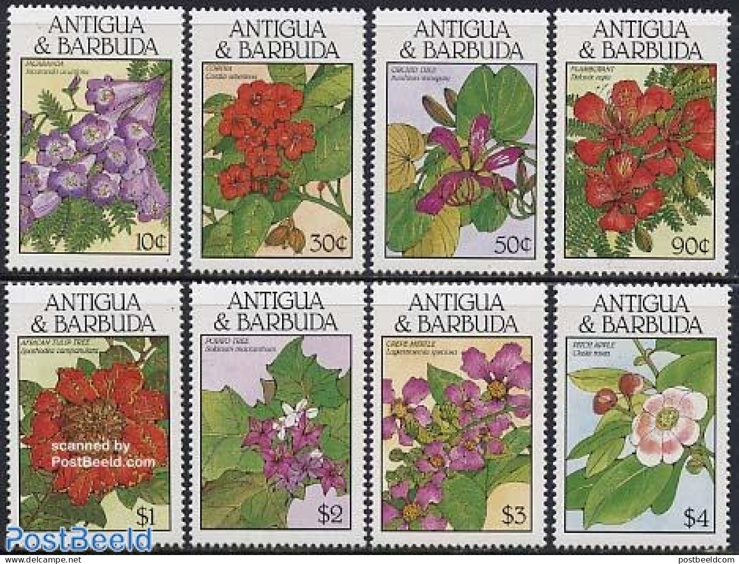 Antigua & Barbuda 1988 Flowers 8v, Mint NH, Nature - Flowers & Plants - Antigua And Barbuda (1981-...)