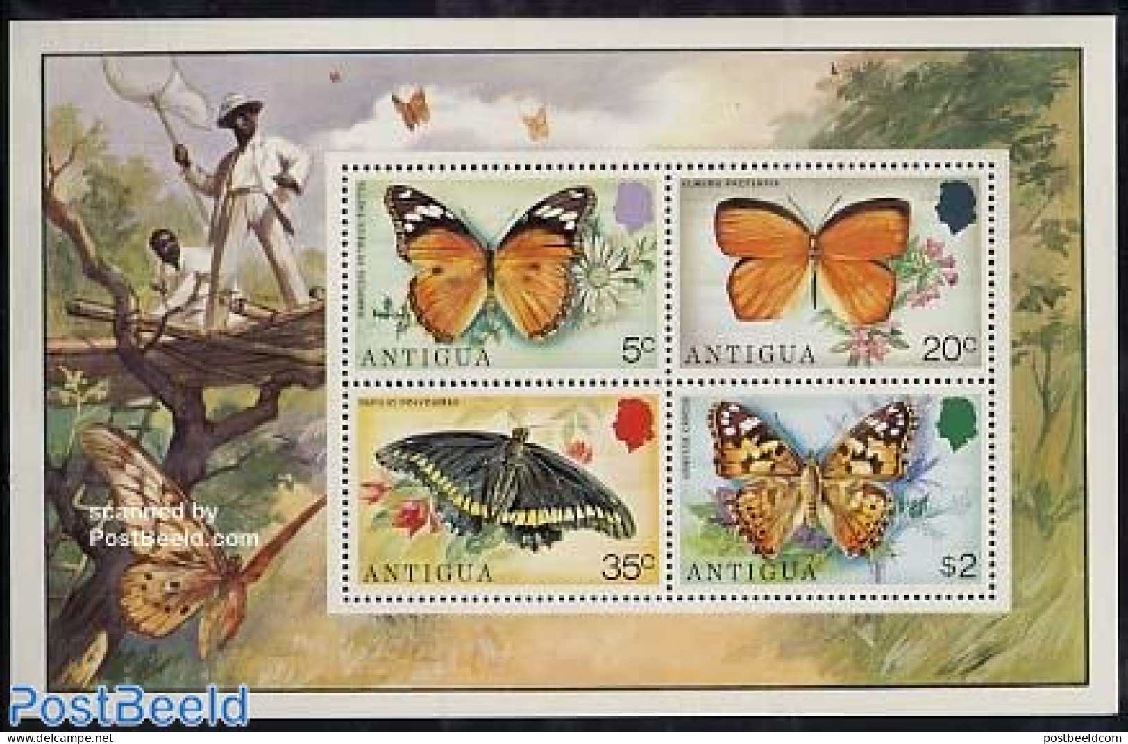 Antigua & Barbuda 1975 Butterflies & Flowers S/s, Mint NH, Nature - Butterflies - Antigua Und Barbuda (1981-...)