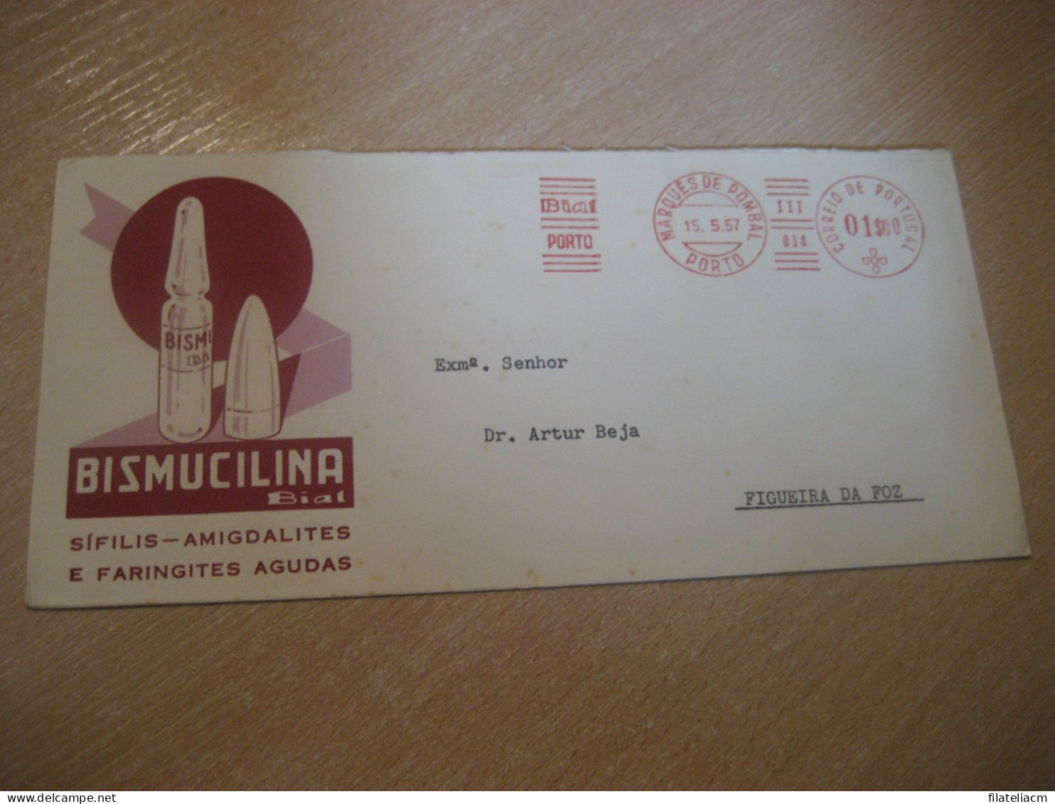 PORTO 1957 To Figueira Da Foz Bial Bismucilina Pharmacy Health Chemical Meter Mail Cancel Cover PORTUGAL - Brieven En Documenten