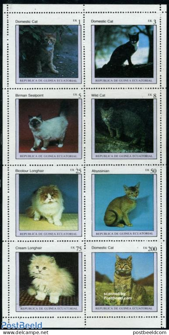 Equatorial Guinea 1976 Cats 8v M/s, Mint NH, Nature - Cats - Äquatorial-Guinea