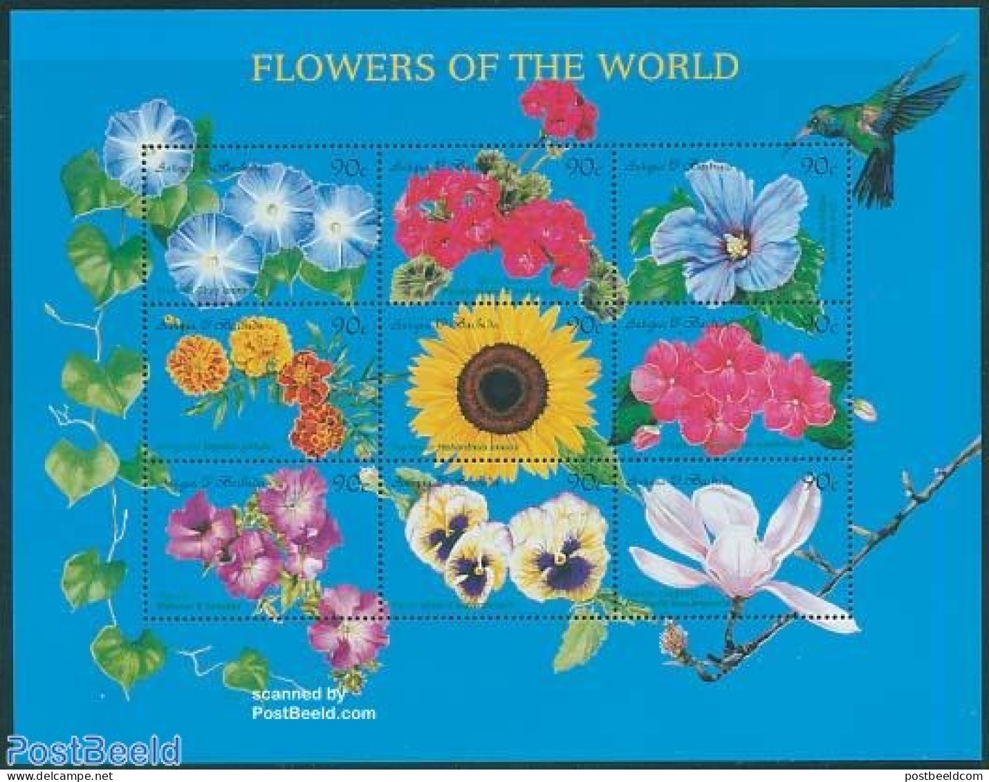 Antigua & Barbuda 1999 Flowers 9v M/s (9x90c), Mint NH, Nature - Flowers & Plants - Antigua Y Barbuda (1981-...)
