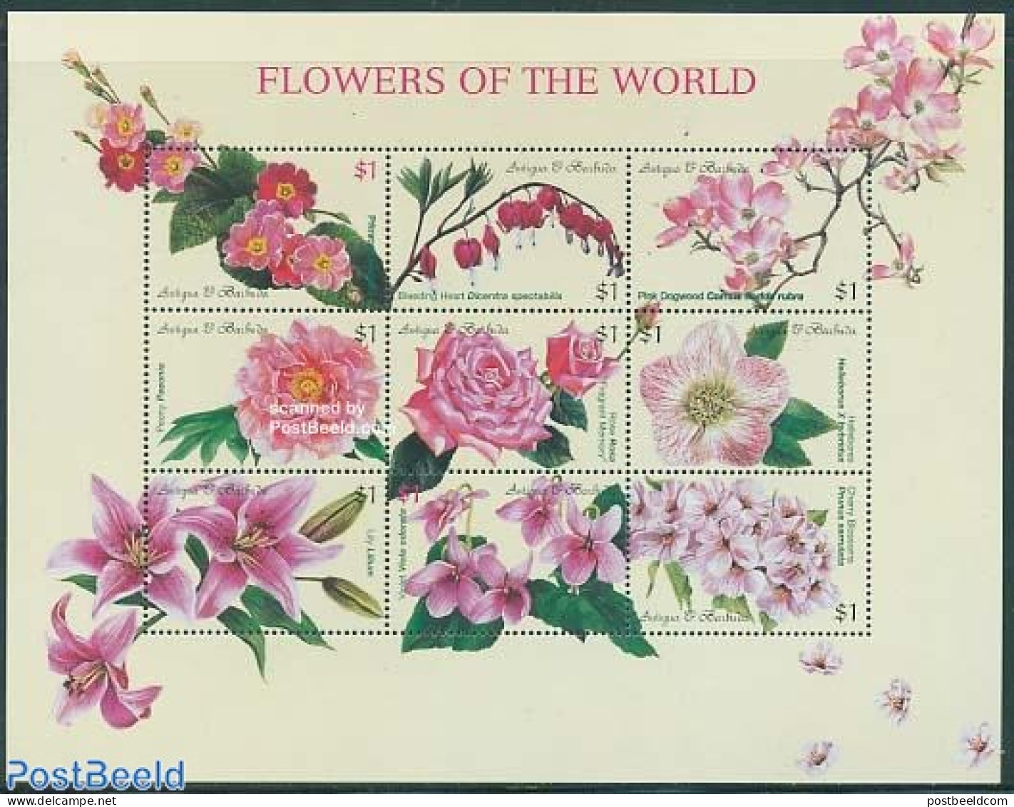 Antigua & Barbuda 1999 Flowers 9v M/s (9x1.00), Mint NH, Nature - Flowers & Plants - Antigua Und Barbuda (1981-...)