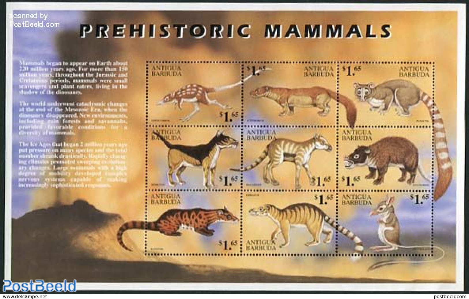 Antigua & Barbuda 1999 Preh. Animals 9v M/s, Mint NH, Nature - Prehistoric Animals - Prehistóricos