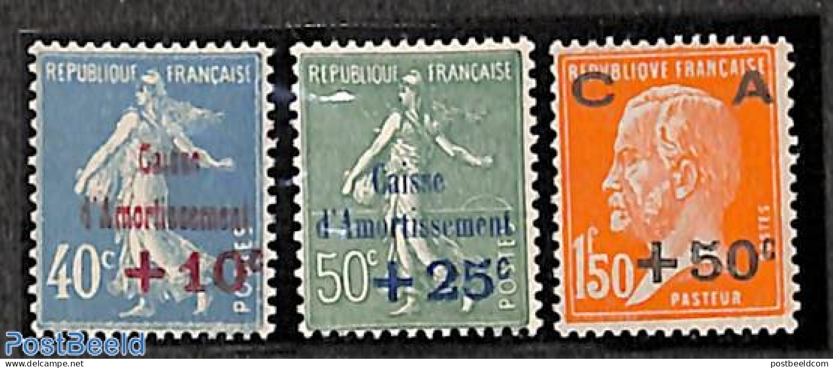 France 1927 Amortissement Overprints 3v, Unused (hinged), Science - Chemistry & Chemists - Nuevos