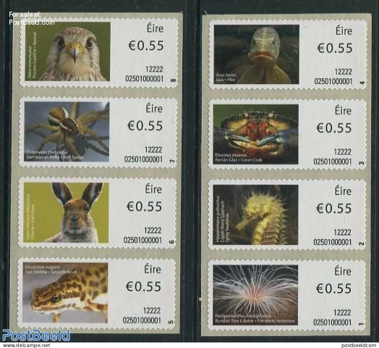 Ireland 2012 Animals 8v S-a, Mint NH, Nature - Animals (others & Mixed) - Birds - Birds Of Prey - Fish - Frogs & Toads.. - Nuevos