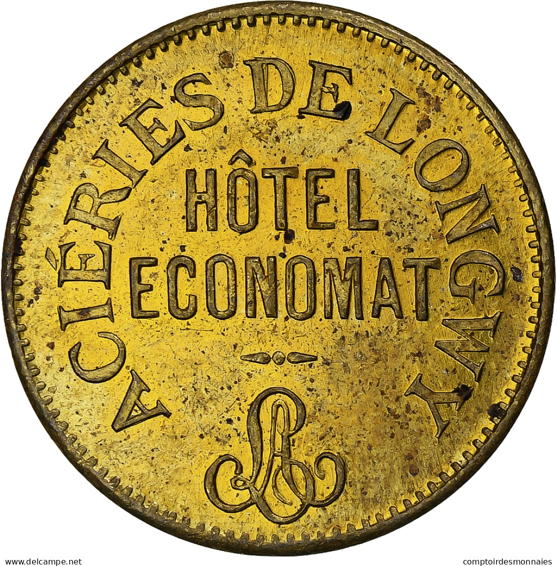 France, Aciéries De Longwy, Hôtel Economat, 50 Centimes, 1883, TTB+, Laiton - Monétaires / De Nécessité