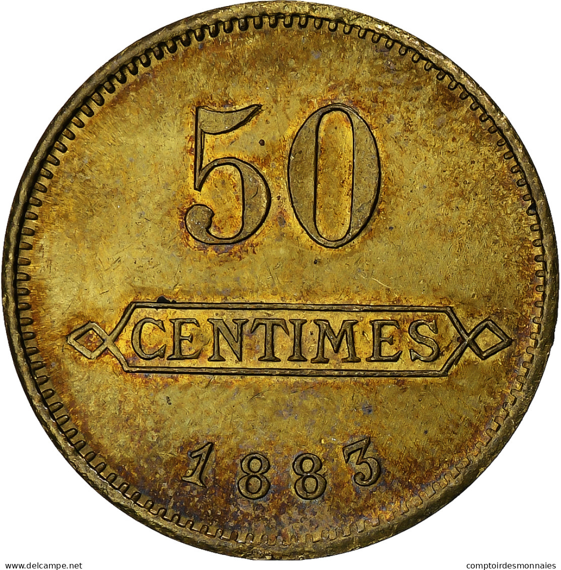 France, Aciéries De Longwy, Hôtel Economat, 50 Centimes, 1883, TTB+, Laiton - Monétaires / De Nécessité