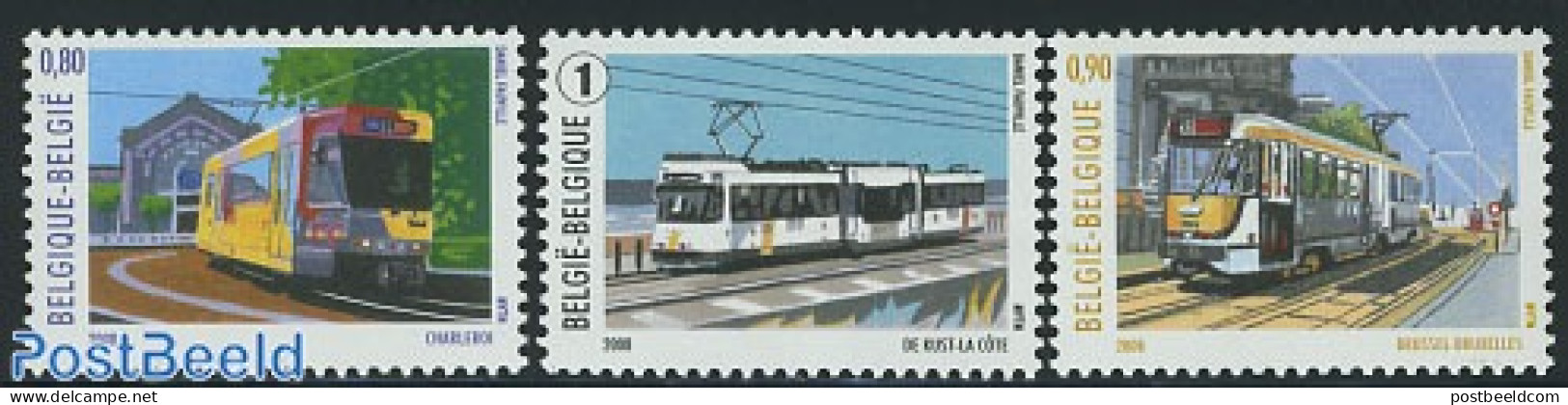 Belgium 2008 Tramways 3v, Mint NH, Transport - Railways - Trams - Unused Stamps