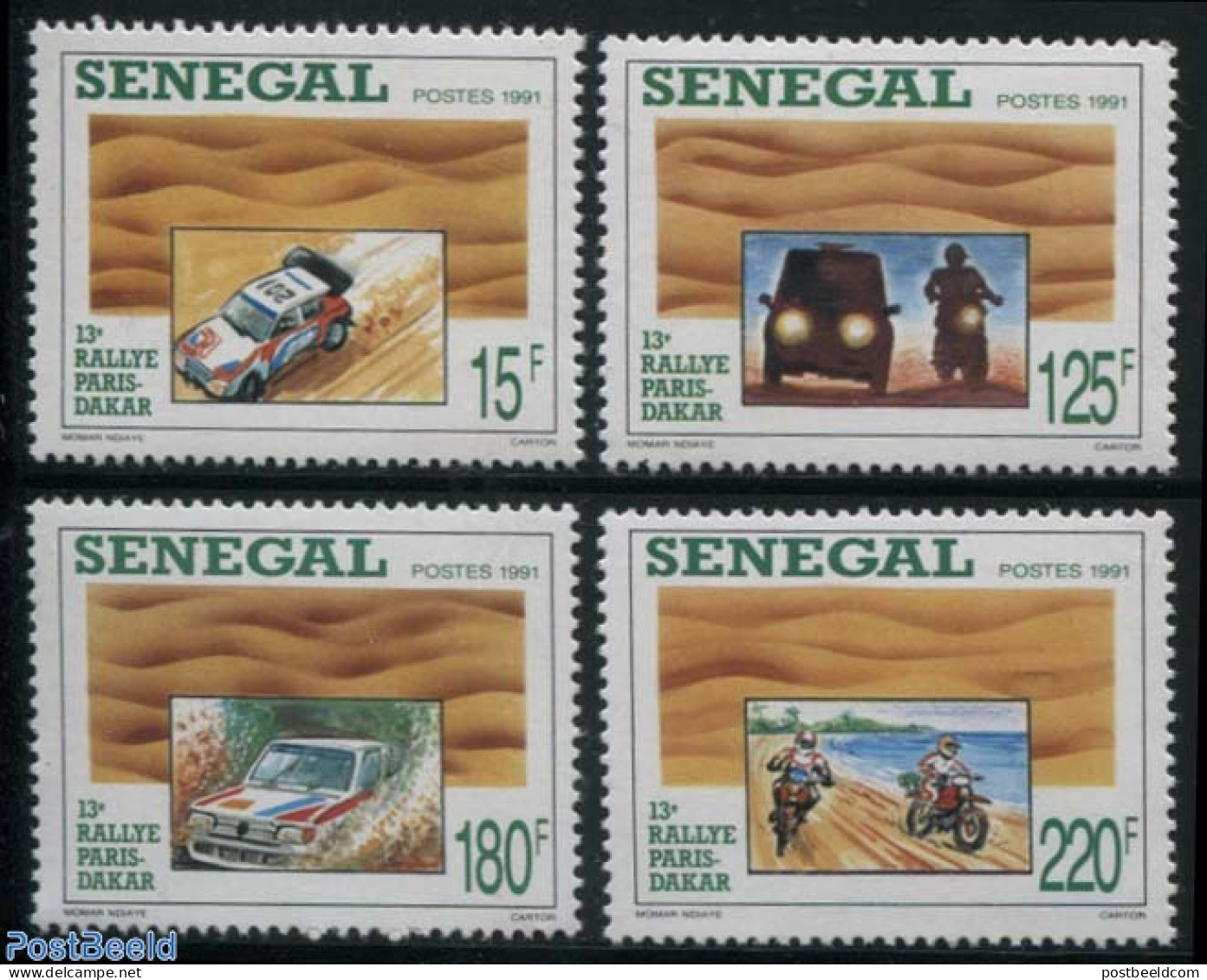 Senegal 1991 Paris-Dakar Rallye 4v, Mint NH, Sport - Transport - Sport (other And Mixed) - Automobiles - Motorcycles - Coches