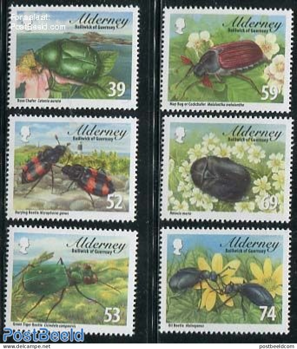 Alderney 2013 Alderney Beetles 6v, Mint NH, Nature - Various - Flowers & Plants - Insects - Lighthouses & Safety At Sea - Phares
