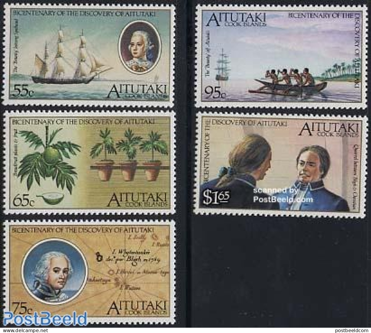 Aitutaki 1989 Discovery 5v, Mint NH, History - Transport - Various - Explorers - Ships And Boats - Maps - Explorers