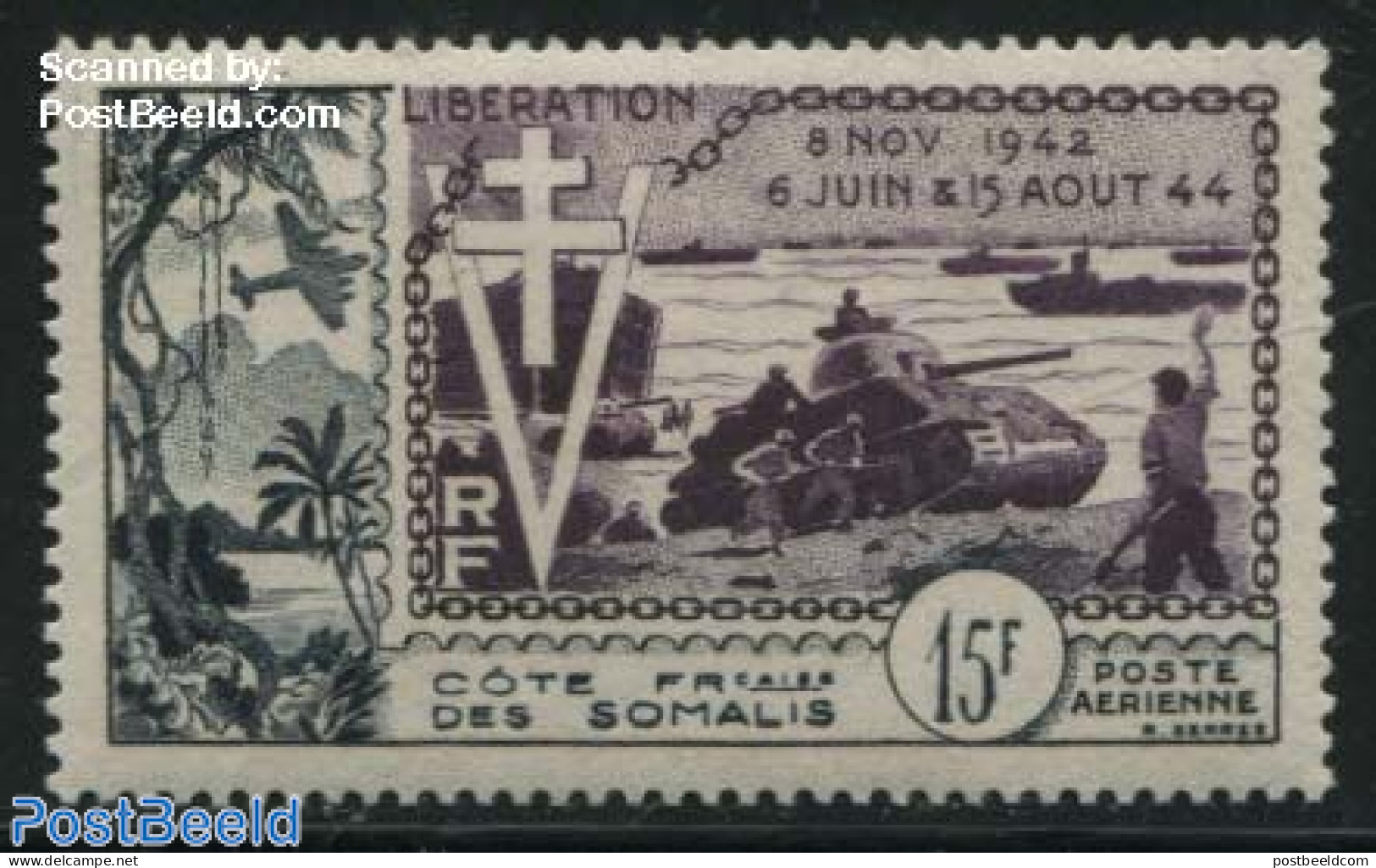 French Somalia 1954 Alied Landing 1v, Mint NH, History - Militarism - World War II - Militaria