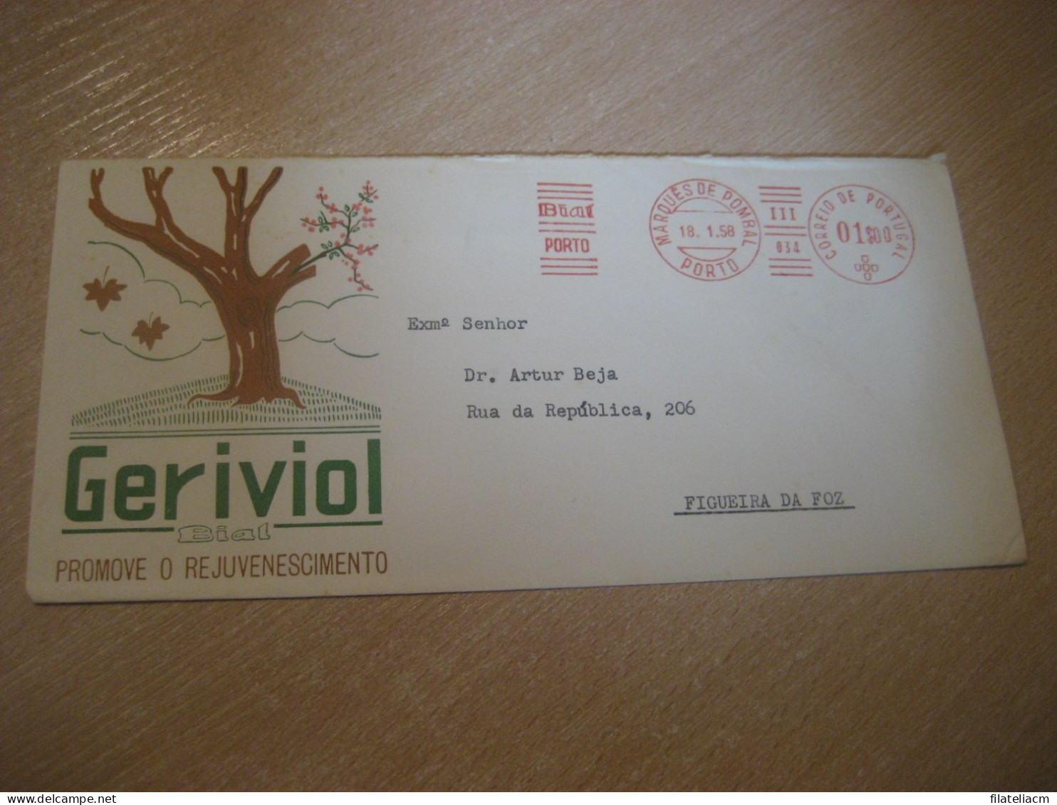 PORTO 1958 To Figueira Da Foz Bial Geriviol Pharmacy Health Chemical Meter Mail Cancel Cover PORTUGAL - Briefe U. Dokumente