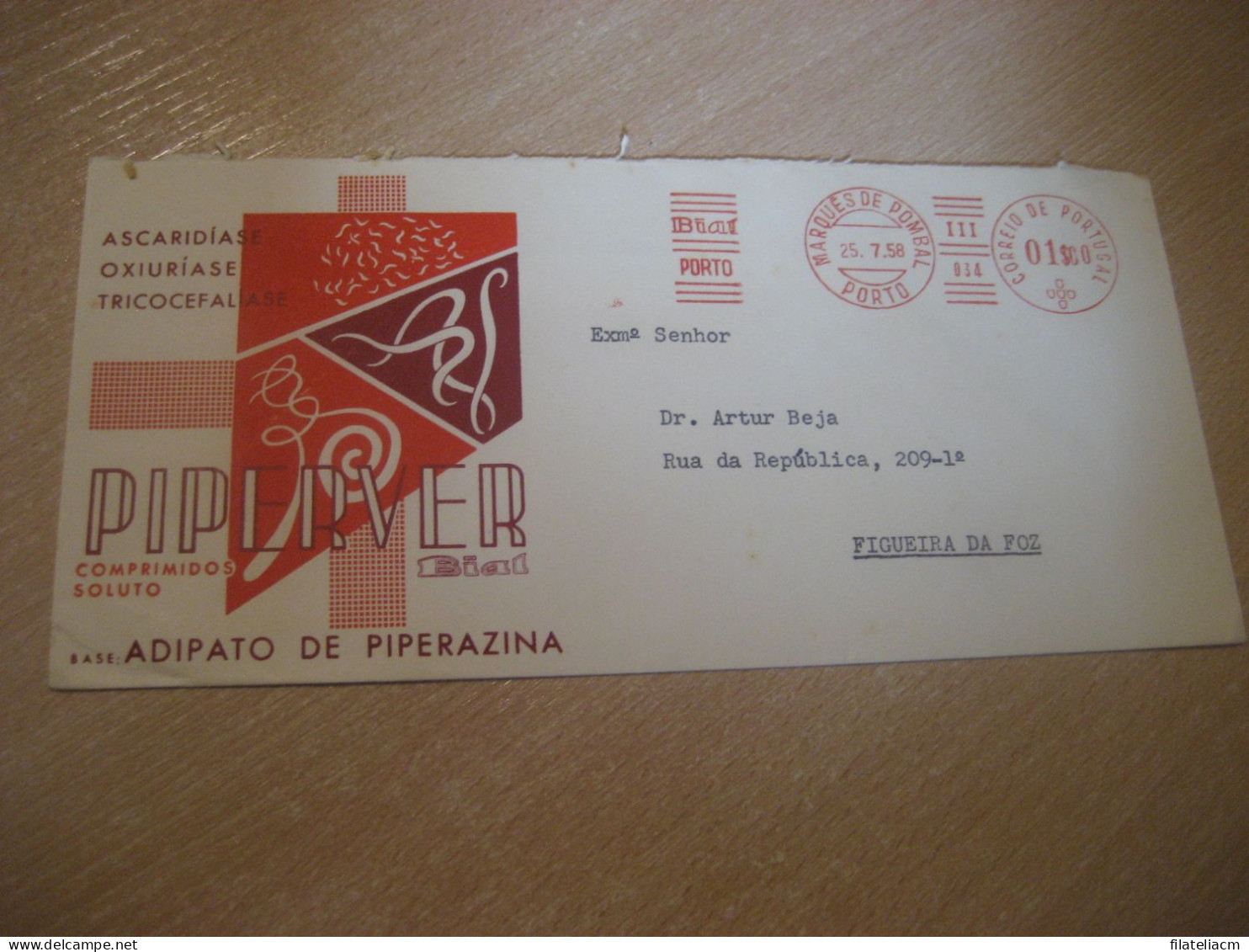 PORTO 1958 To Figueira Da Foz Bial Piperver Pharmacy Health Chemical Meter Mail Cancel Cover PORTUGAL - Lettres & Documents