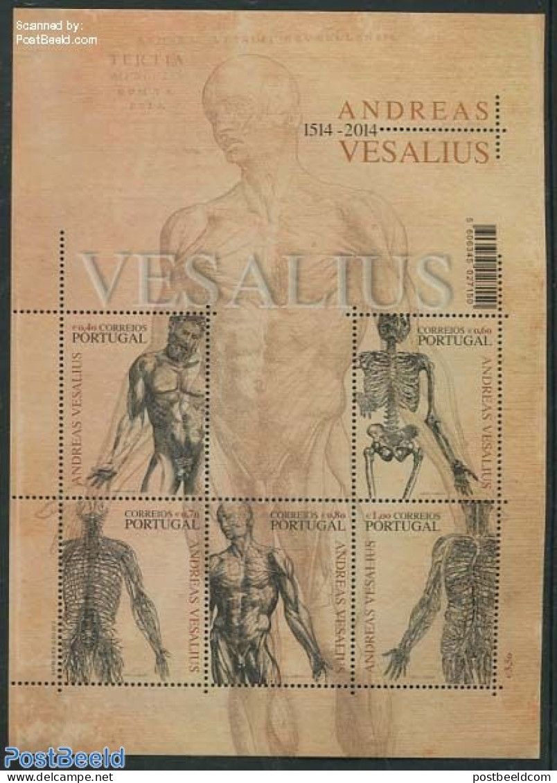Portugal 2014 Andreas Vesalius 5v M/s, Joint Issue Belgium, Mint NH, Health - Various - Health - Joint Issues - Ongebruikt