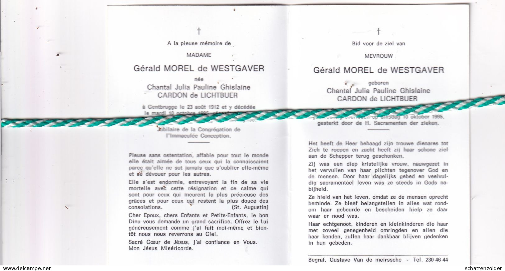 Chantal Julia Pauline Cardon De Lichtbuer-Morel De Westgaver, Gentbrugge 1912, 1995. Foto - Obituary Notices